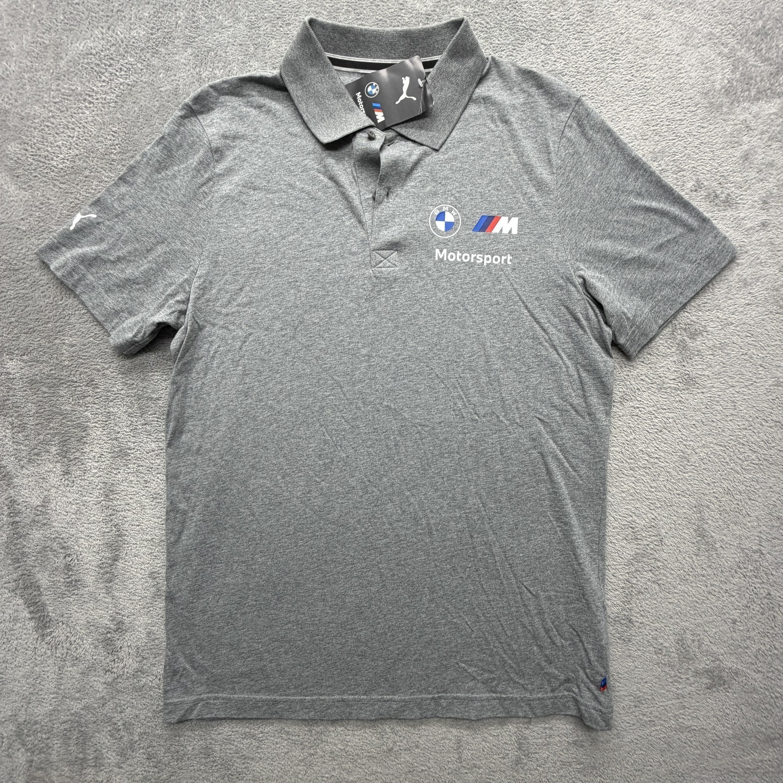 Puma Bmw Motorsport Polo Shirt Mens Medium Gray Racing Performance Short Sleeve